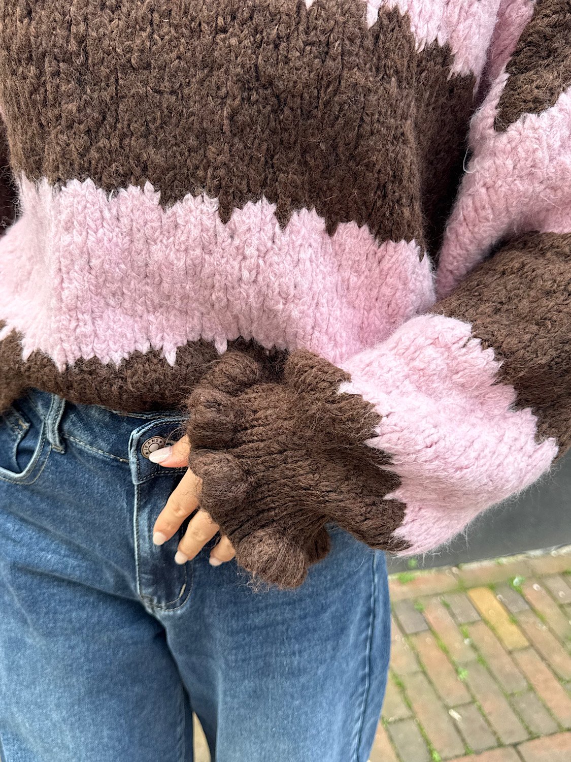 Gestreepte Suze knit - Bruin/roze