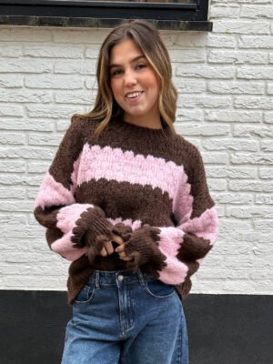 Gestreepte Suze knit - Bruin/roze