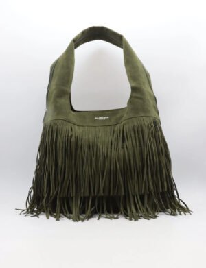 Khaki schoudertas met fringe 7516