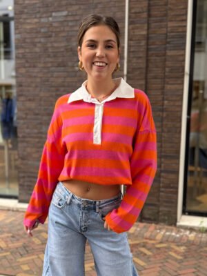 Oranje/ roze gestreepte polo Jessy