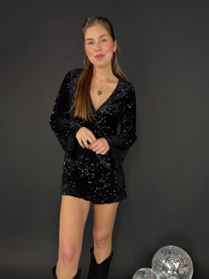 Pailletten playsuit Kim - zwart