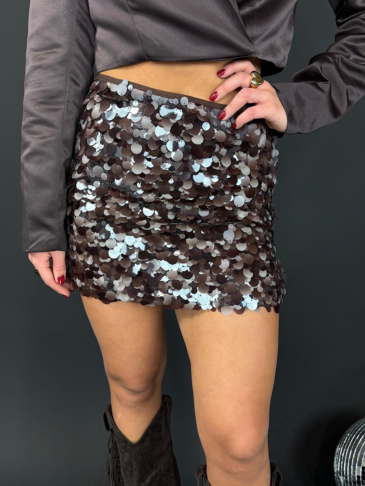 Pailletten rokje Demi - Bruin