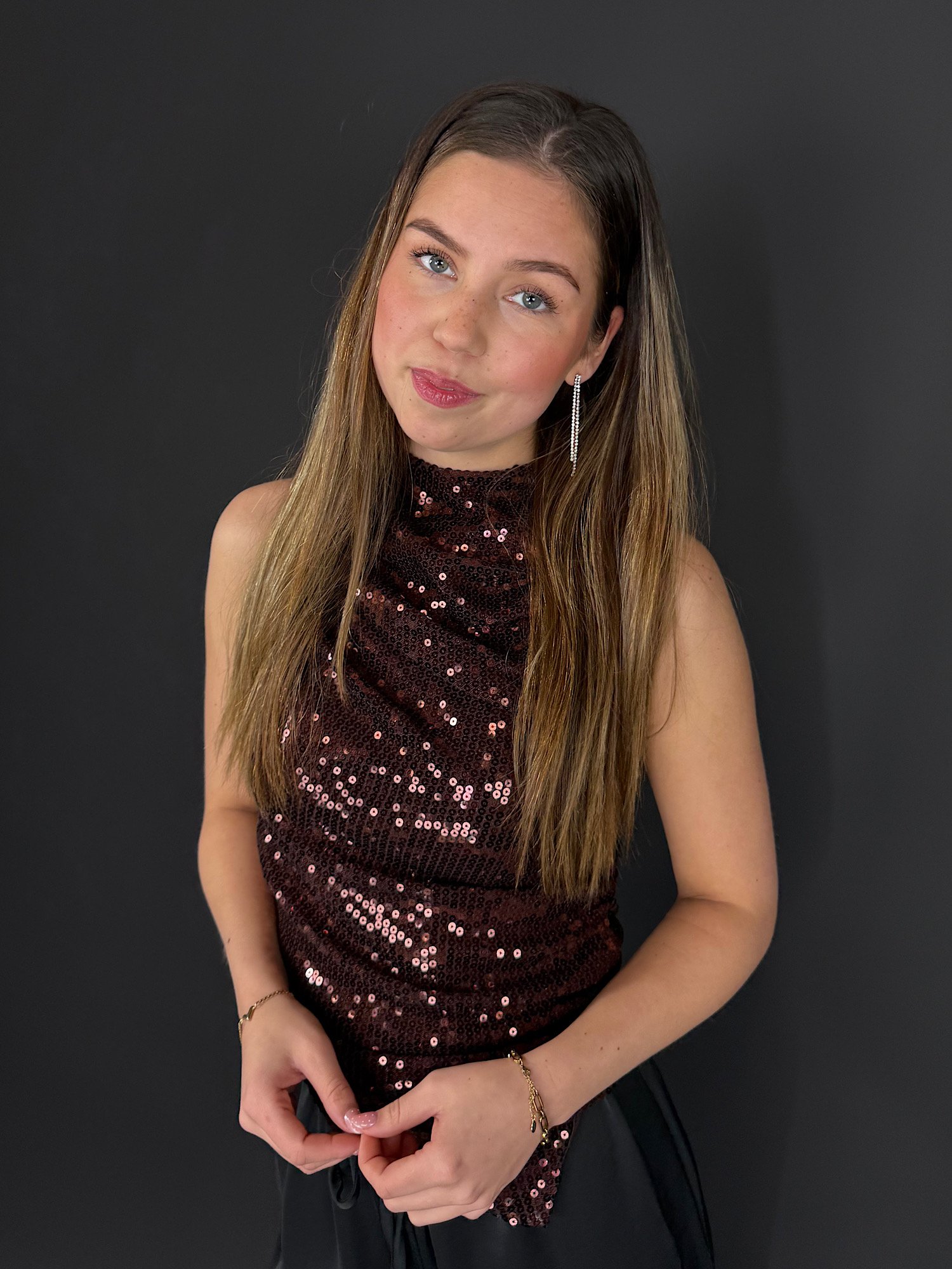 Pailletten top Amina - bruin