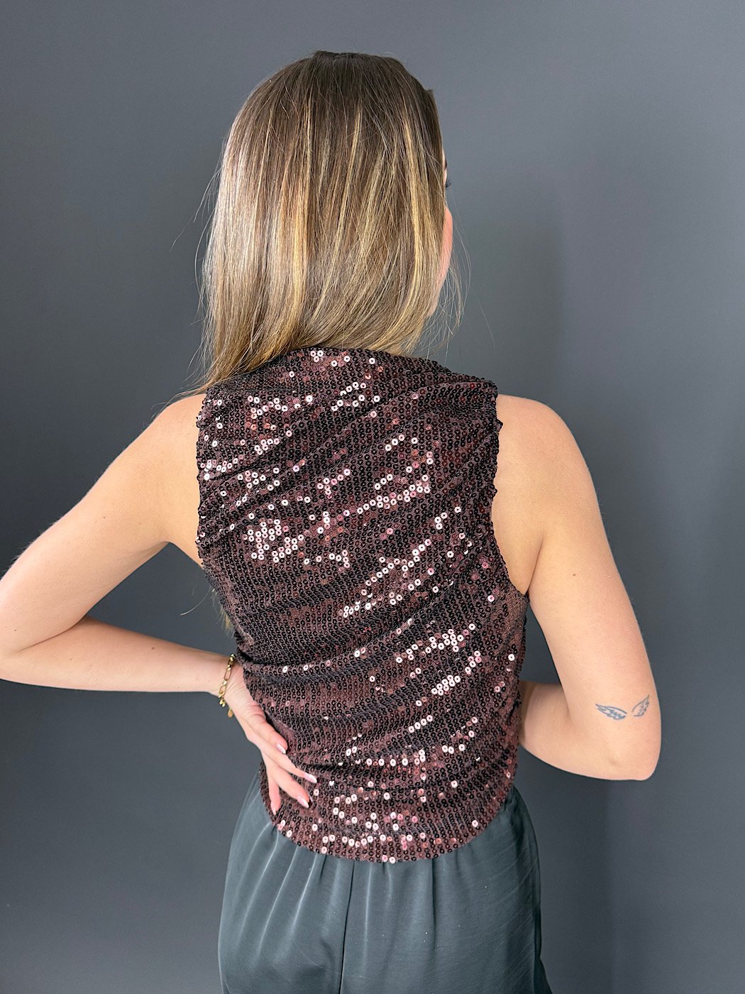Pailletten top Amina - bruin