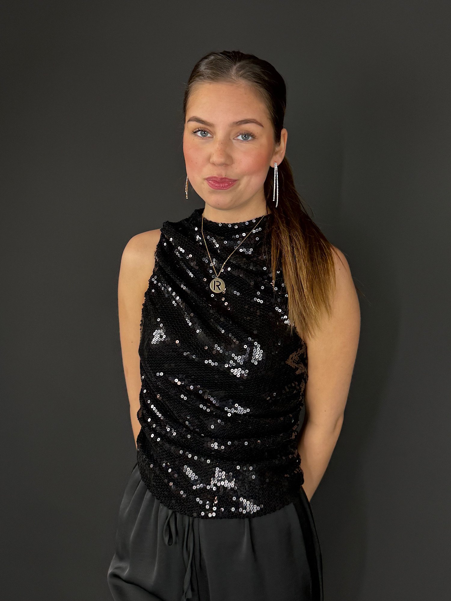 Pailletten top Amina - zwart