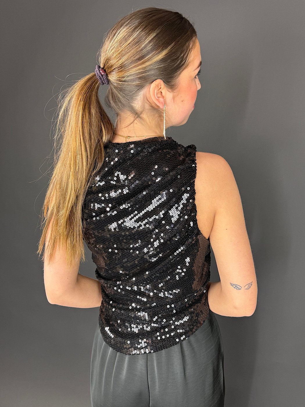 Pailletten top Amina - zwart