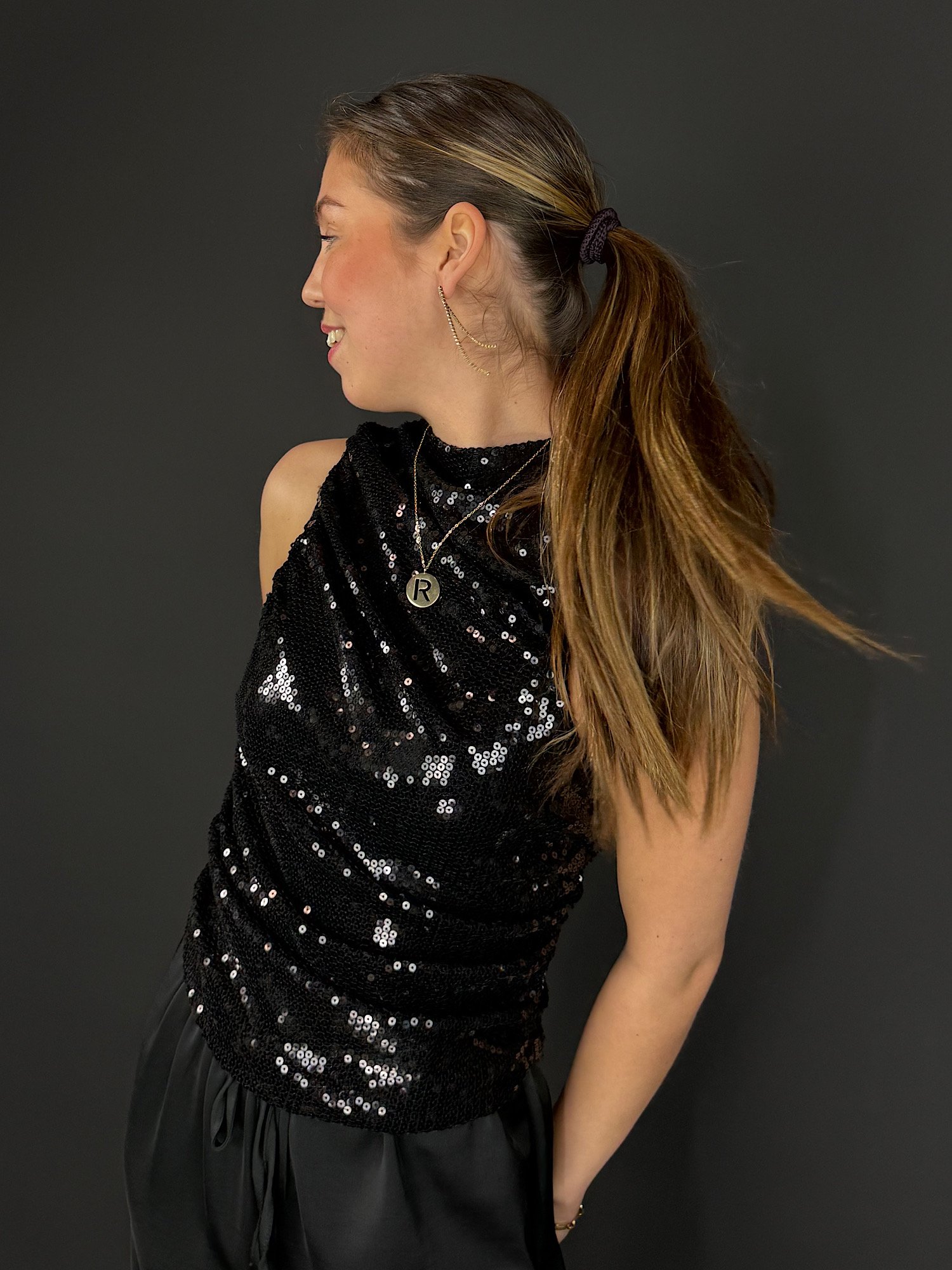 Pailletten top Amina - zwart