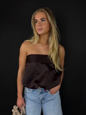 Satijnen bandeau top Poppy - bruin