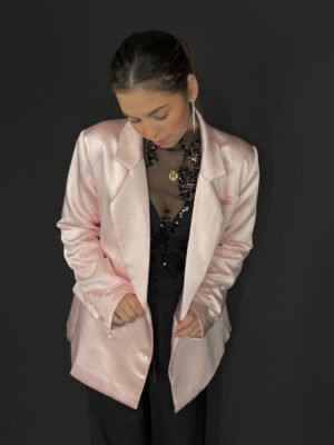 Satijnen oversized blazer - Lichtroze