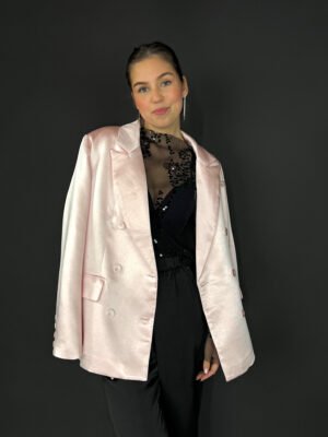 Satijnen oversized blazer - Lichtroze