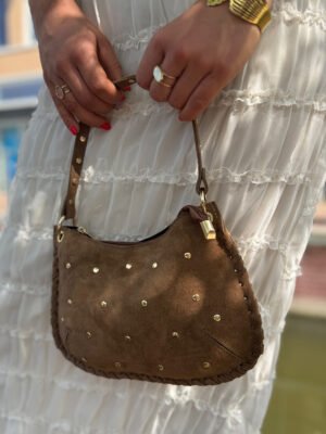 Taupe suede Casey tas met studs