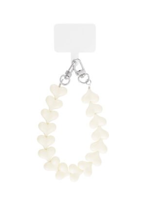 Telefoonkoord hartjes - wit/ zilver