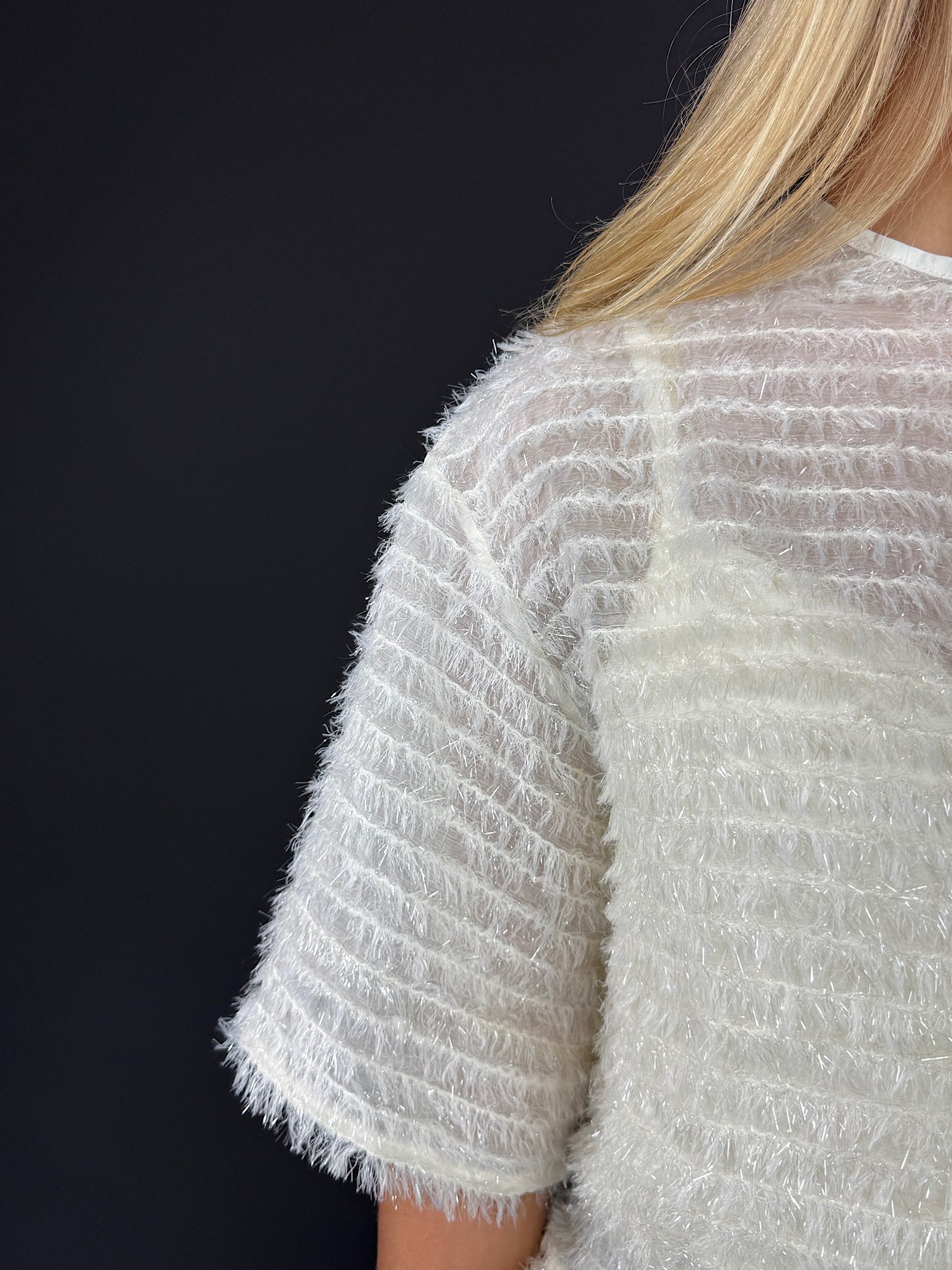 Top met fluffy strepen Lindy - ecru