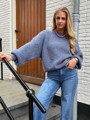 Denim blauwe gebreide trui LUMI