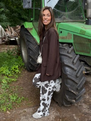 Denim cow print wide leg jeans