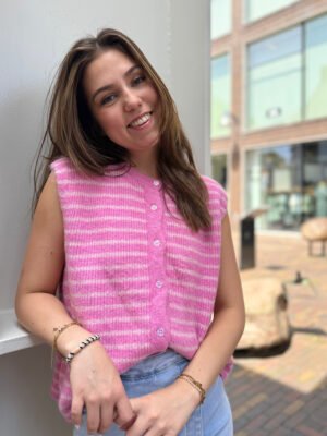 Fuchsia/ roze gestreept knit gilet