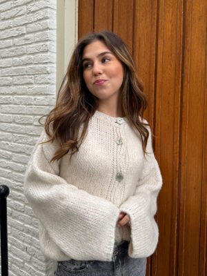 Gebreid vest met knoopjes Saar - Ecru