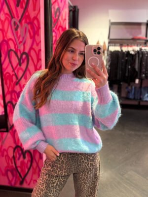 Gestreepte gebreide trui Sher - lila/ blauw