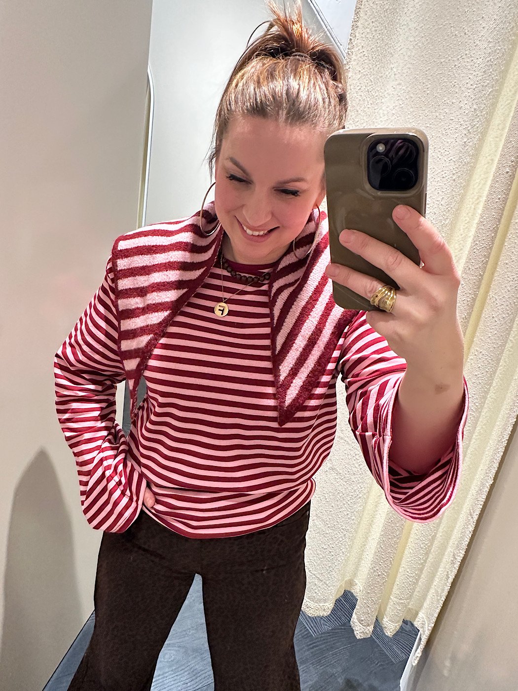 Gestreepte longsleeve Anne - bordeaux/ roze