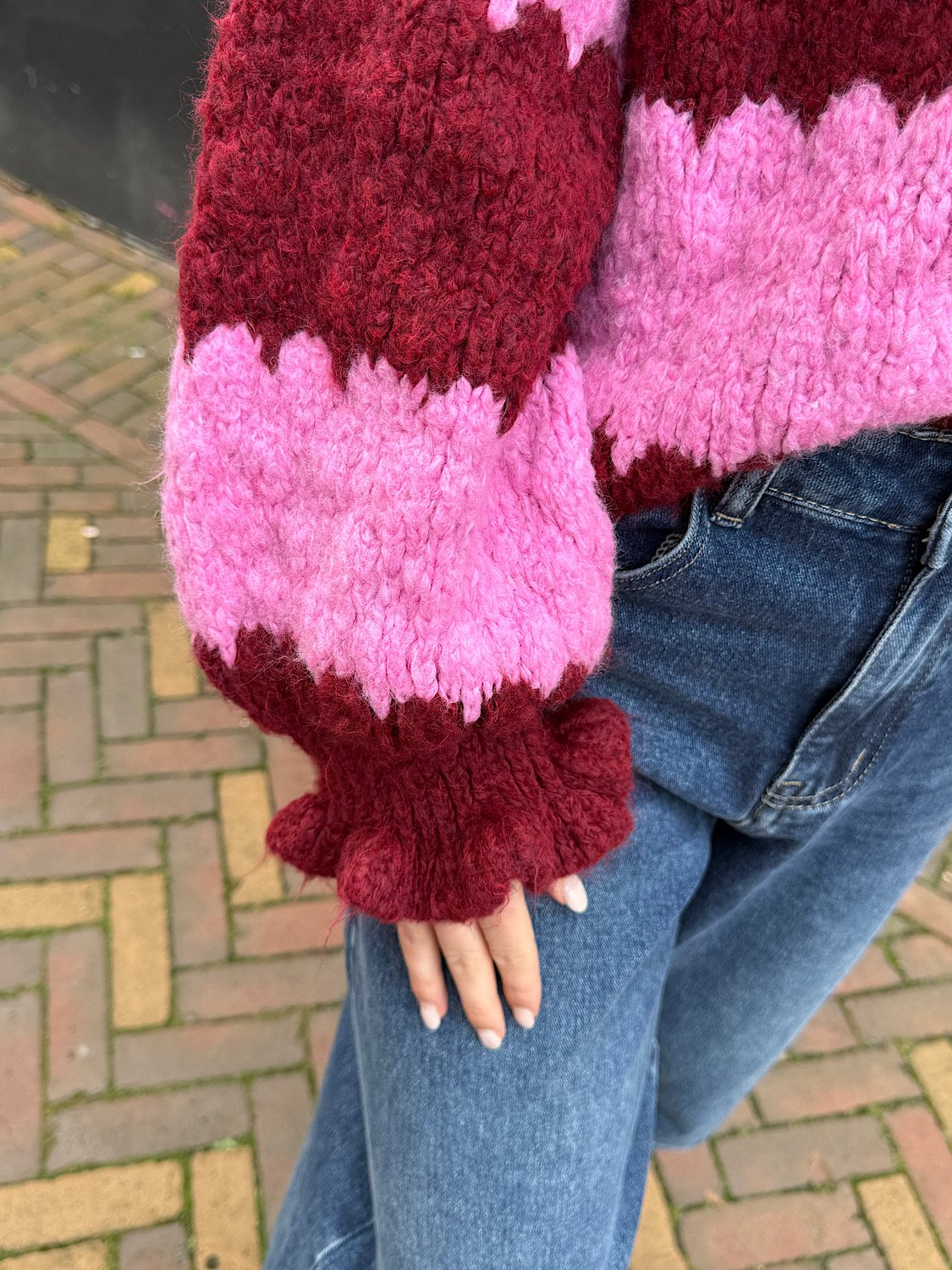 Gestreepte Suze knit - Bordeaux/roze