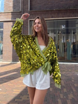 Groene pailletten overslag blouse