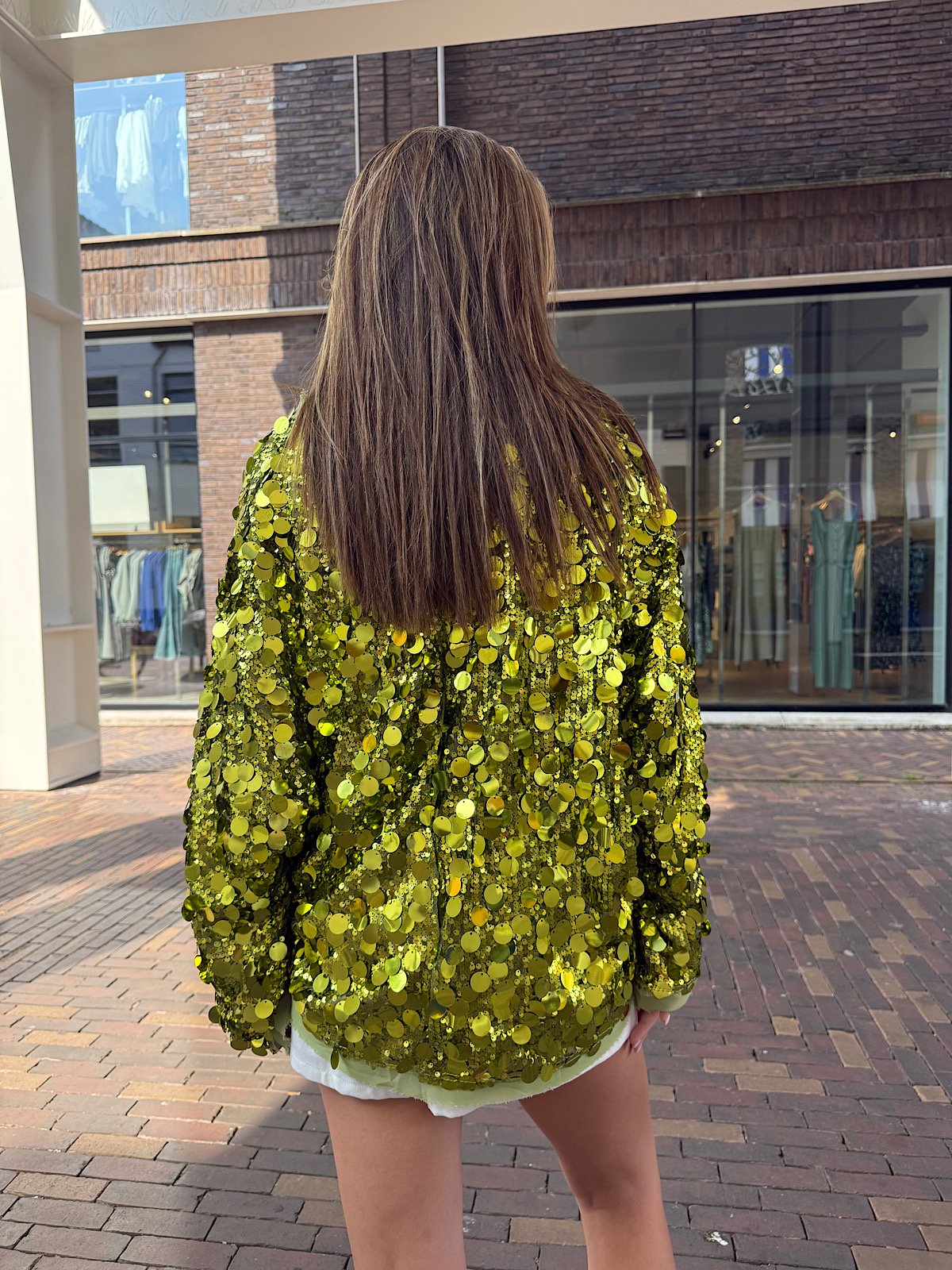 Groene pailletten overslag blouse