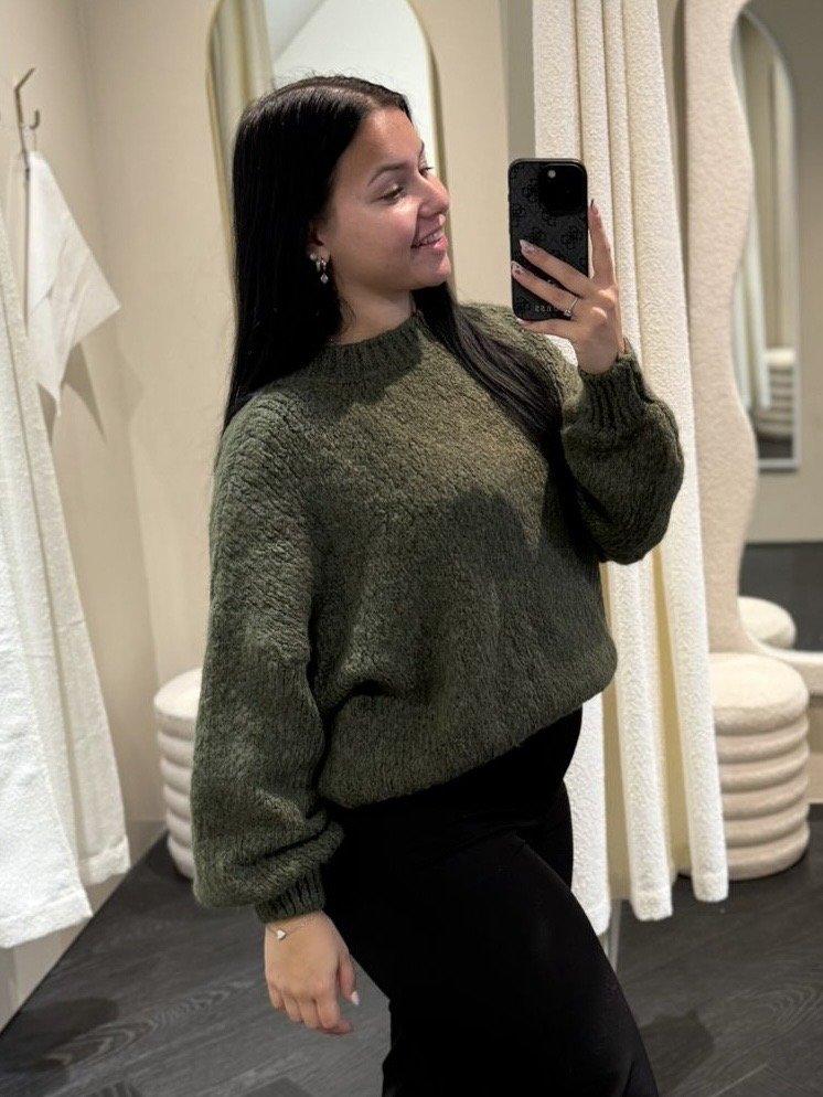 Khaki gebreide trui LUMI