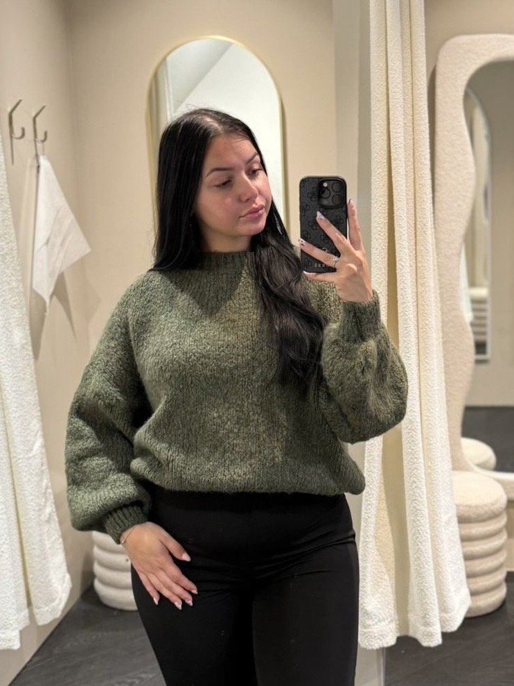 Khaki gebreide trui LUMI