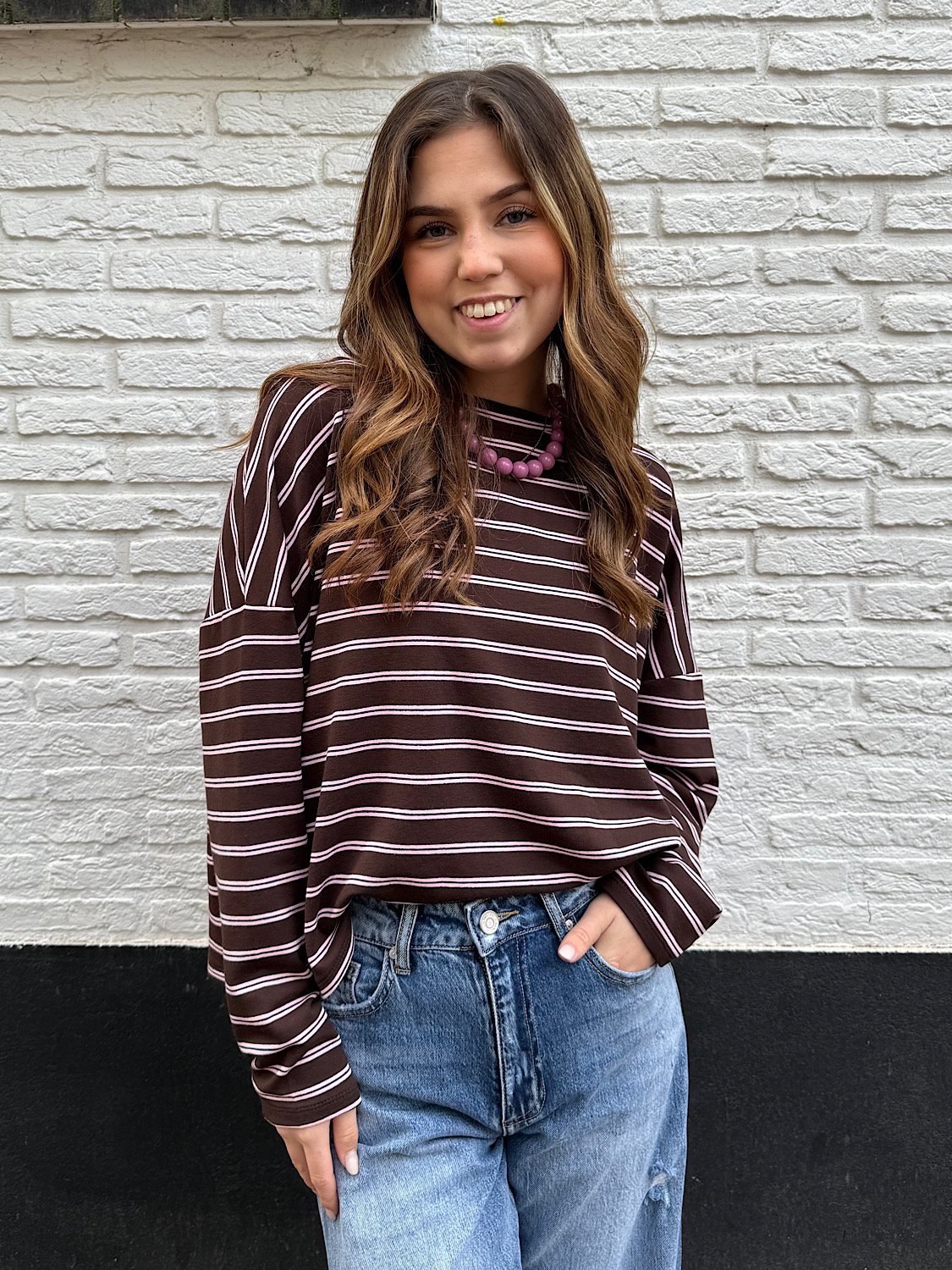 Longsleeve shirt Emily - bruin/ roze