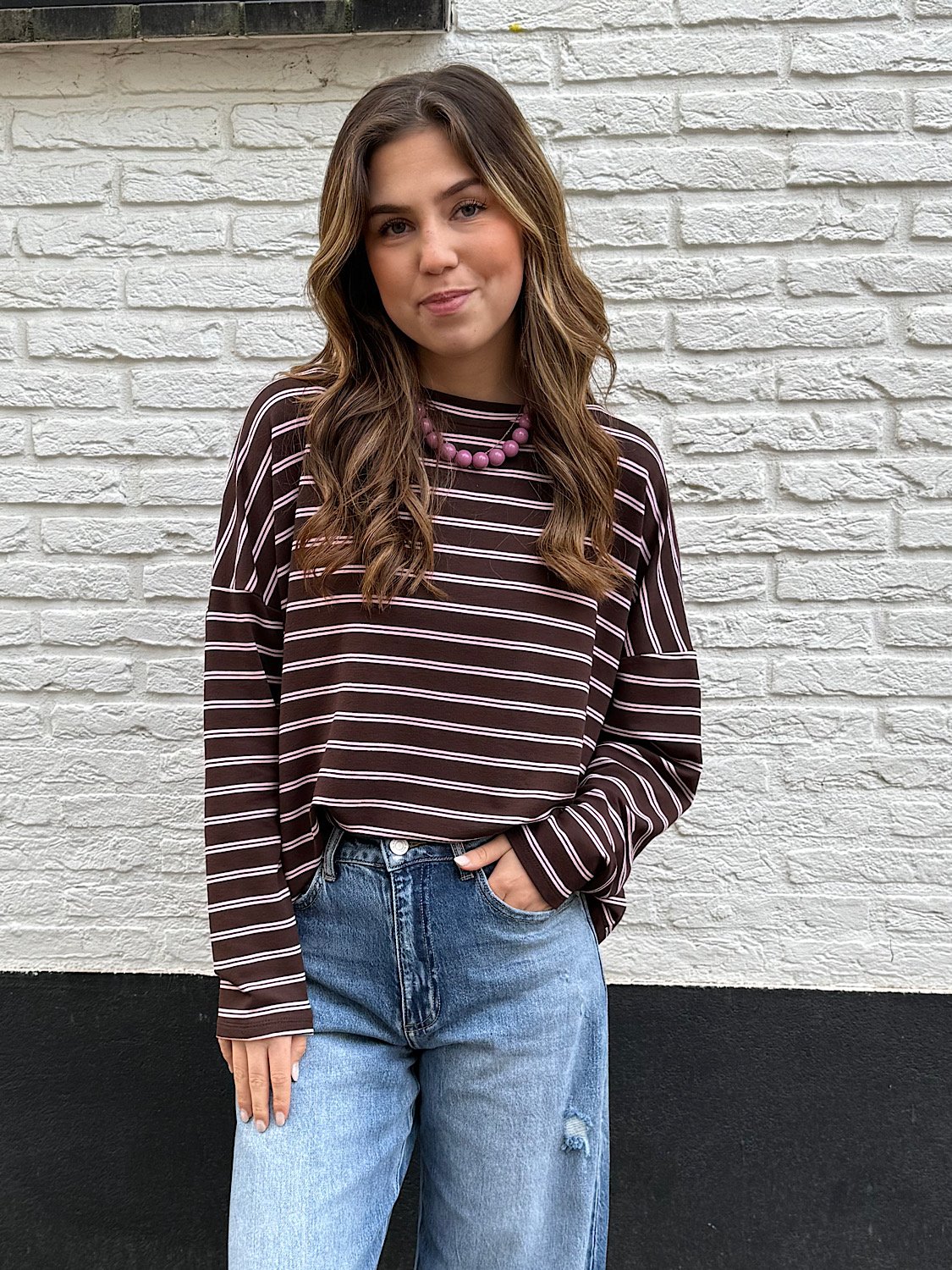 Longsleeve shirt Emily - bruin/ roze