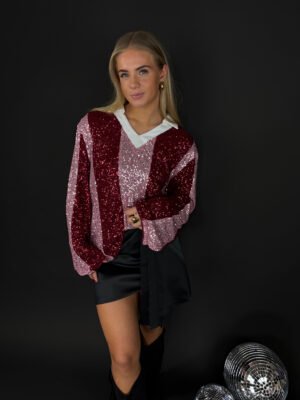 Pailletten polo - bordeaux/ roze