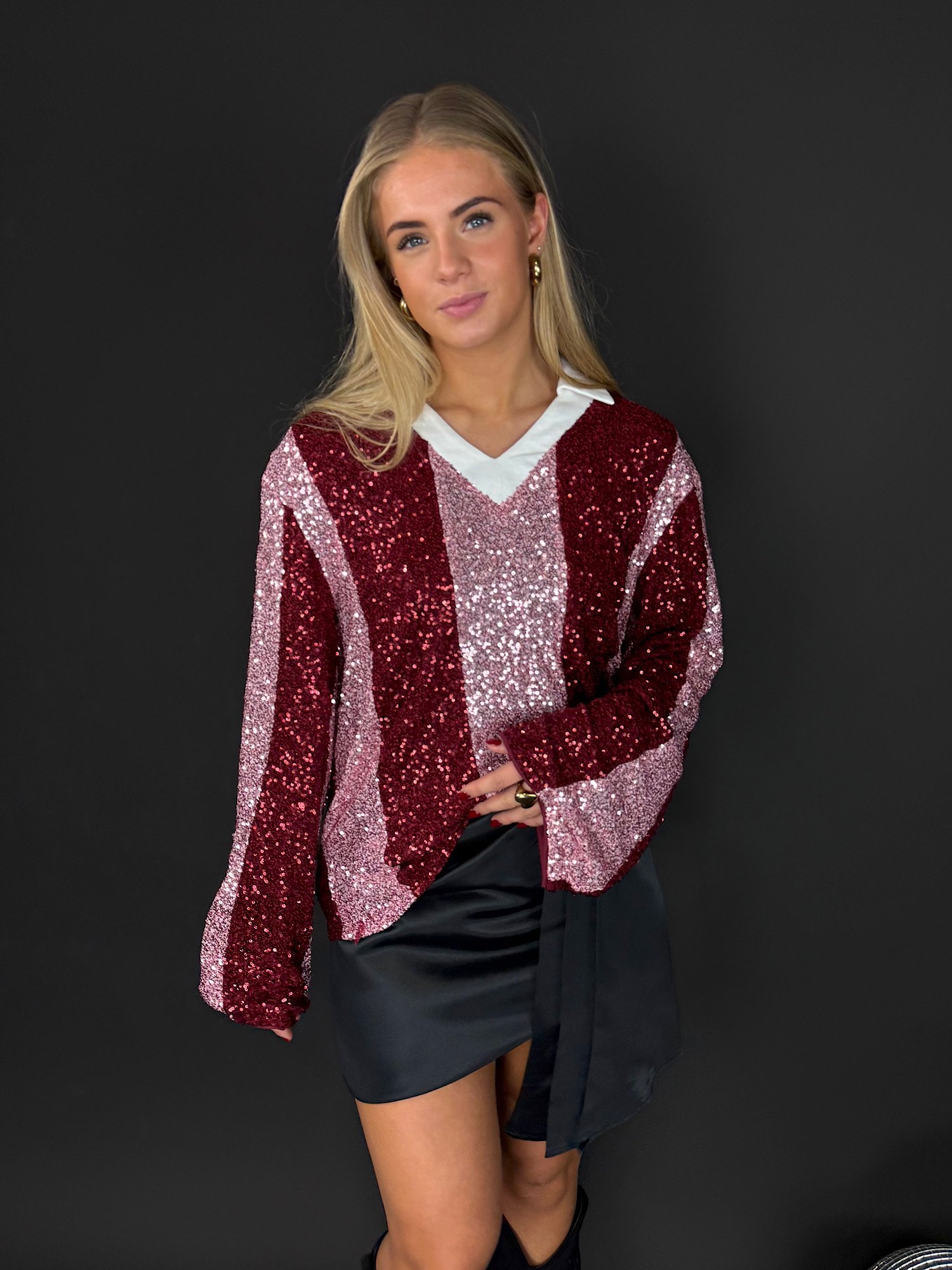 Pailletten polo - bordeaux/ roze