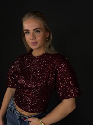 Pailletten tee - bordeaux