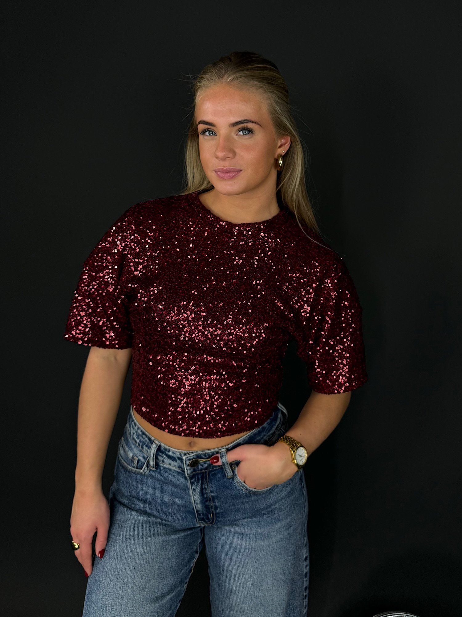 Pailletten tee - bordeaux