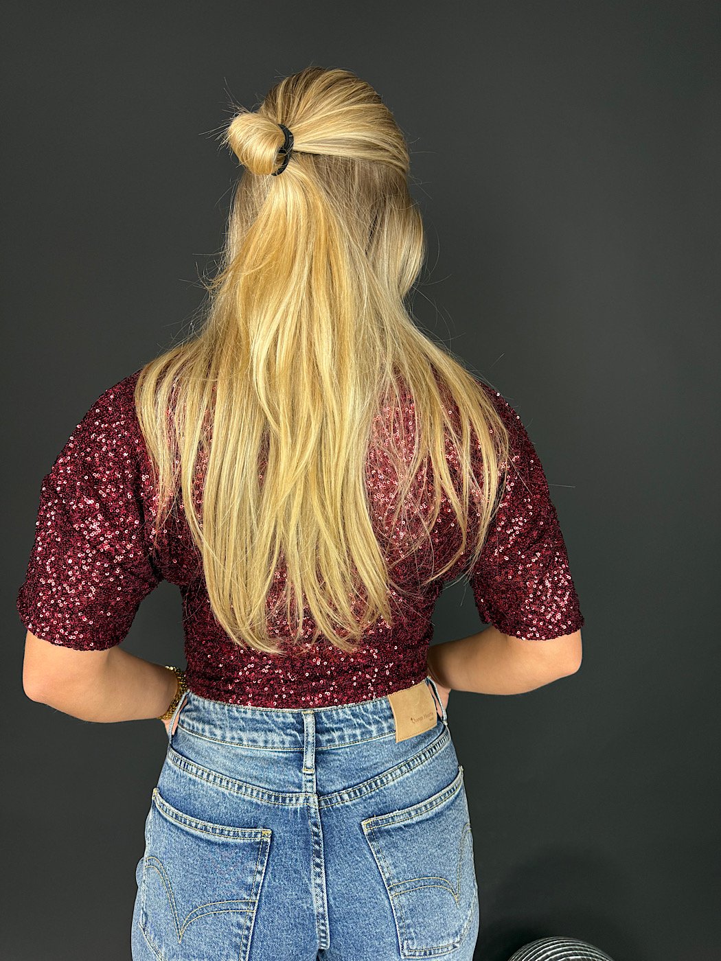 Pailletten tee - bordeaux