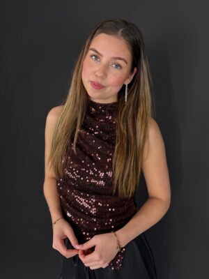 Pailletten top Amina - bruin