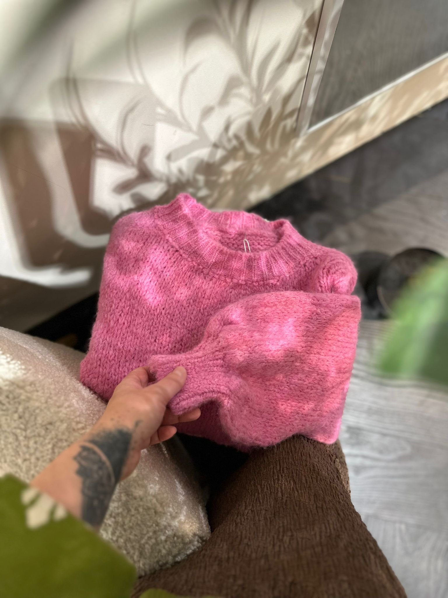 Roze gebreide trui LUMI