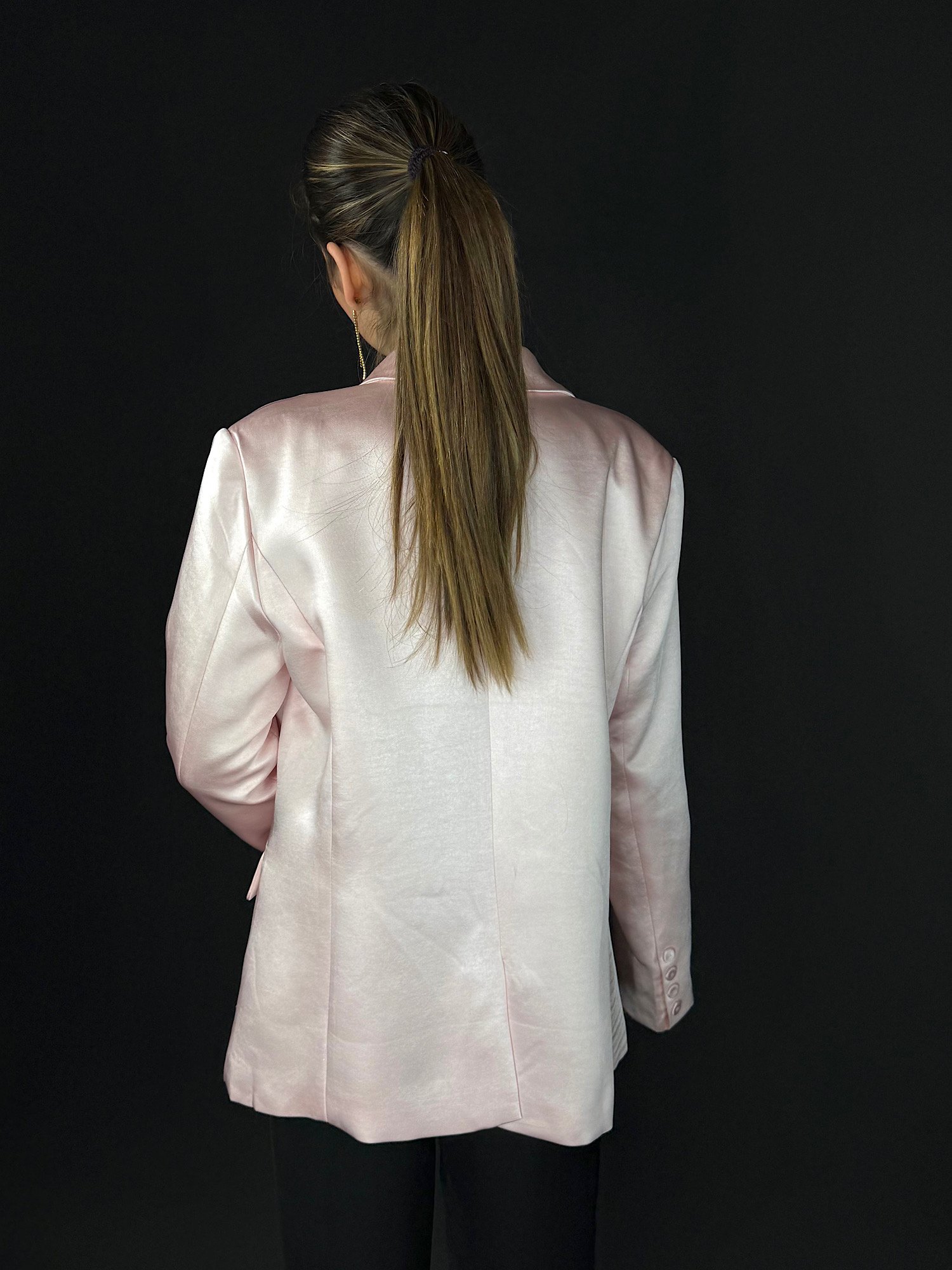 Satijnen oversized blazer - Lichtroze