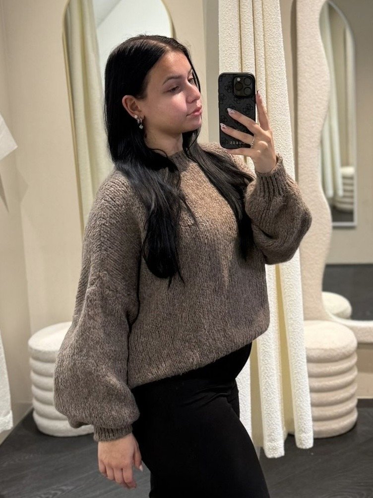 Taupe gebreide trui LUMI