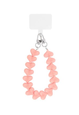 Telefoonkoord hartjes - roze/ zilver