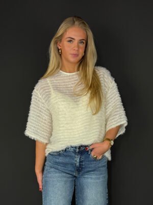 Top met fluffy strepen Lindy - ecru