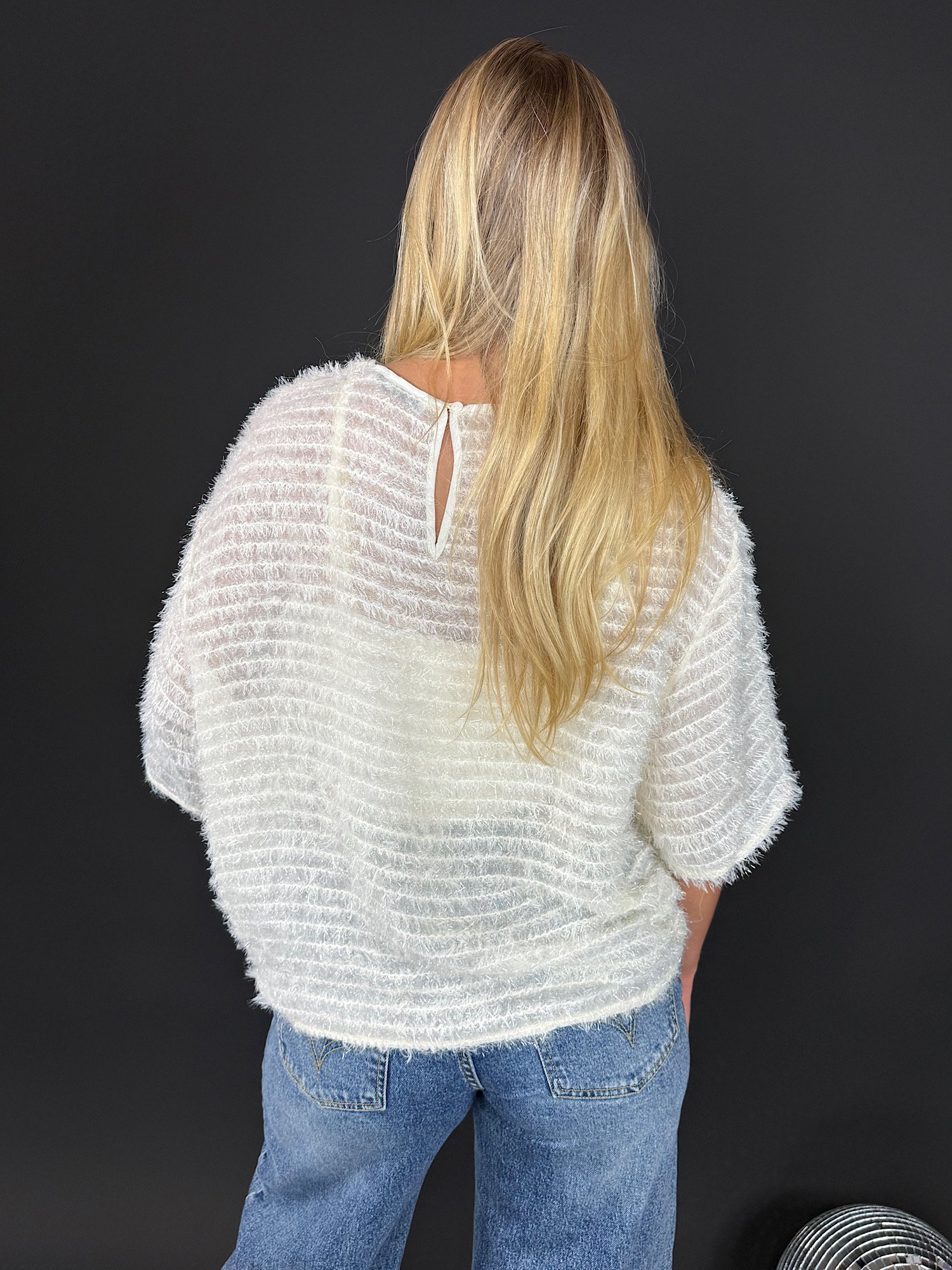 Top met fluffy strepen Lindy - ecru