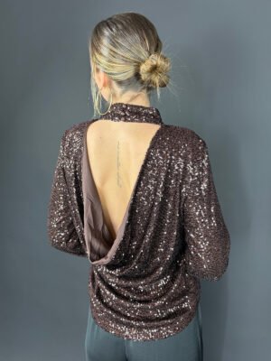 Top met open rug Esmay - bruin