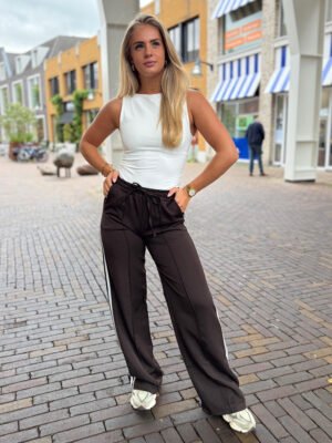 ZM - Bruine wide leg met strepen Novi