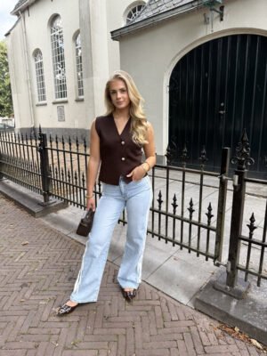 Blauwe stretch jeans met strepen en strik