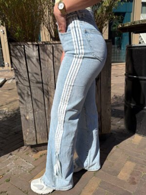 Blauwe stretch jeans met strepen en strik