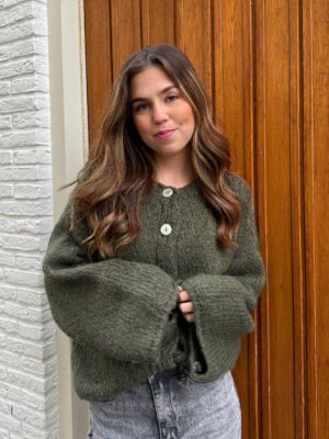 Gebreid vest met knoopjes Saar - Khaki