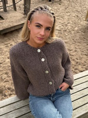 Gebreid vest met knoopjes Saar - Taupe