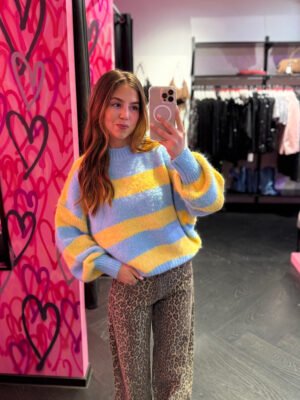 Gestreepte gebreide trui Sher - blauw/ geel