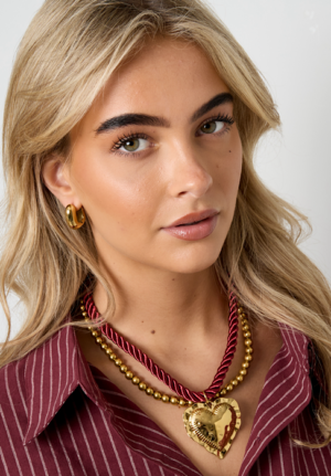 Gevlochten ketting gouden hart - bruin